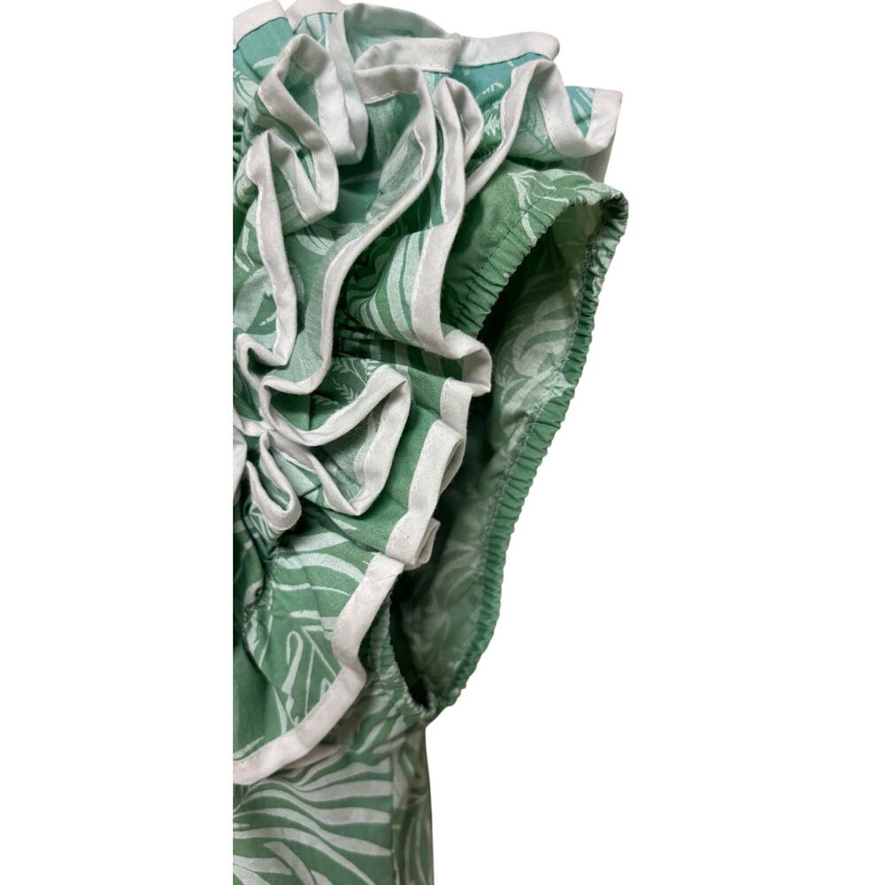 KY’S Muumuu Dress Small Green White Hawaiian Ruffle Sleeve Maxi Tropical EUC - Picture 4 of 10
